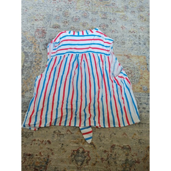 Modern Modcloth Barbie Blue Pink White Stripe Front Tie tank top - Picture 10 of 12